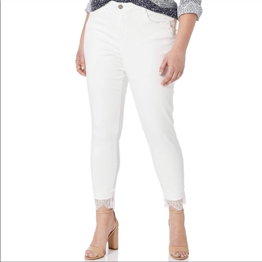 Used once Democracy White ankle lace hem high rise jean